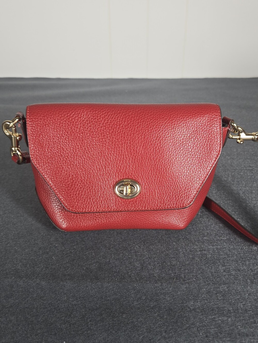 Coach Karlee Red Pebbled Leather Crossbody with Turnlock